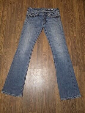 Miss Me Women's Bootcut Jeans Size 29 Rhinestone Embellished Flap Pockets Denim